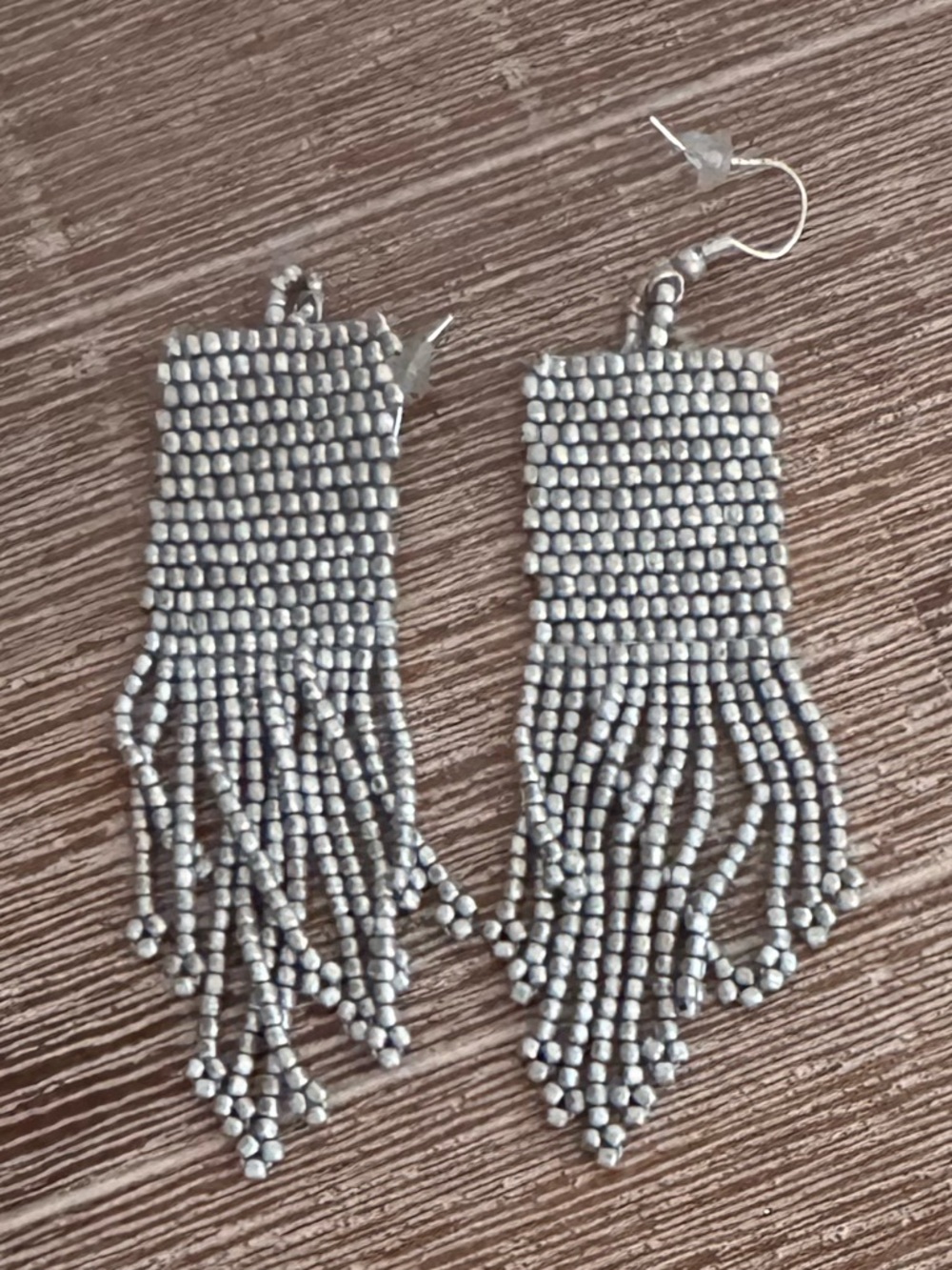Silver Beaded Fringe Drop Earrings - Lightweight Statement